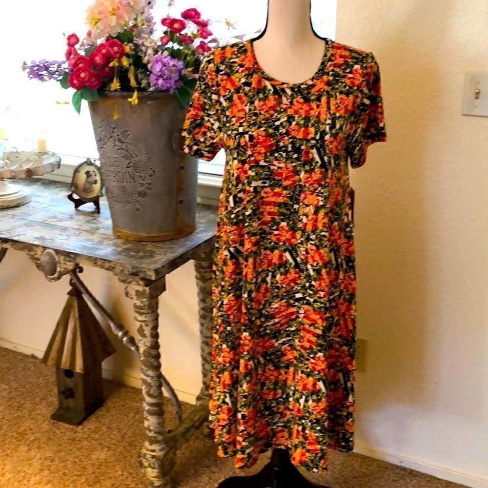 LuLaRoe orange and green Carly dress